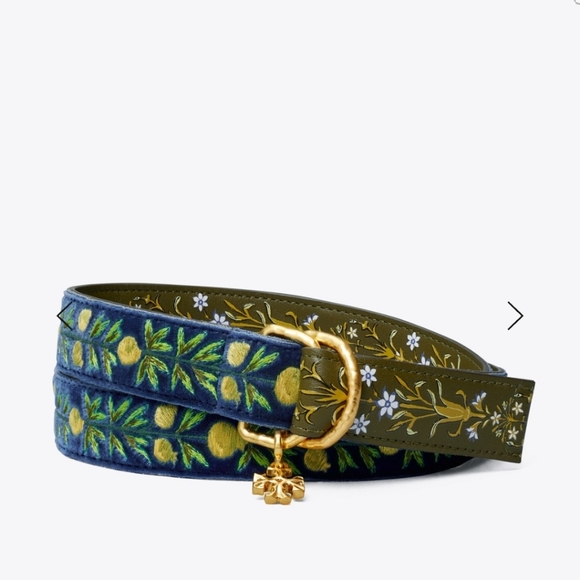 Tory Burch Accessories - TORY BURCH  1" RIBBON/ LEATHER EMBROIDERED BELT